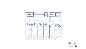 Detailed modern building floor plan with various rooms and spaces, featuring steel, concrete, and glass materials