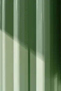 A bright and inviting bathroom with a green glass wall and floor, creating a calming atmosphere