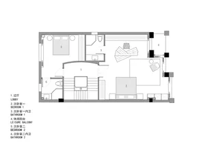 Black and white floor plan of a residential space with a living room, dining room, and kitchen, featuring wood construction and natural light
