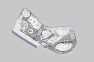3D architectural model of a futuristic automotive exhibition center with multiple circular display platforms and winding circulation paths.