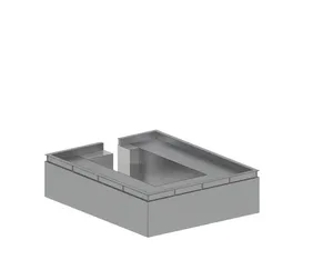 Monochrome 3D architectural model of a rectangular concrete rooftop terrace featuring a sunken seating area and raised perimeter walls.