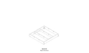 Isometric line drawing of a basic concrete structural floor plan showing walls, beams, and column placements.