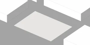 極簡抽象建築構圖，由白色矩形體塊與灰色混凝土表面組成的幾何排列。