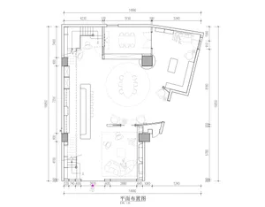 Black and white architectural floor plan of a large two-story luxury villa measuring 14.99 meters in width, featuring a prominent circular living area, formal dining room, open kitchen, multiple seating zones, and staircases.