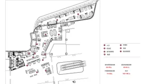 Black and white architectural floor plan of a 163-180 seat restaurant showing seating layout, kitchen, bar, private rooms, and outdoor dining areas with Chinese legends.