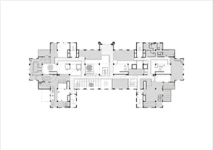 Black and white architectural floor plan of a large luxury villa complex featuring numerous rooms, courtyards, staircases, and landscaped areas.