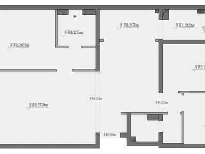 黑白住宅公寓平面圖，顯示多個房間、門窗位置，以及詳細的樓板高度毫米標註。