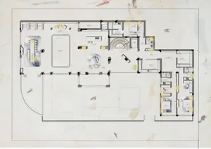 Architectural floor plan of a luxury multi-bedroom villa showing living areas, bedrooms, bathrooms, and circulation paths.